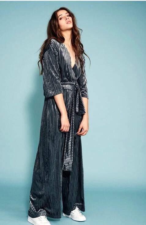 Zara Pants - Zara Velvet Ribbed Wide Leg Jumpsuit Size S Small Slate Gray